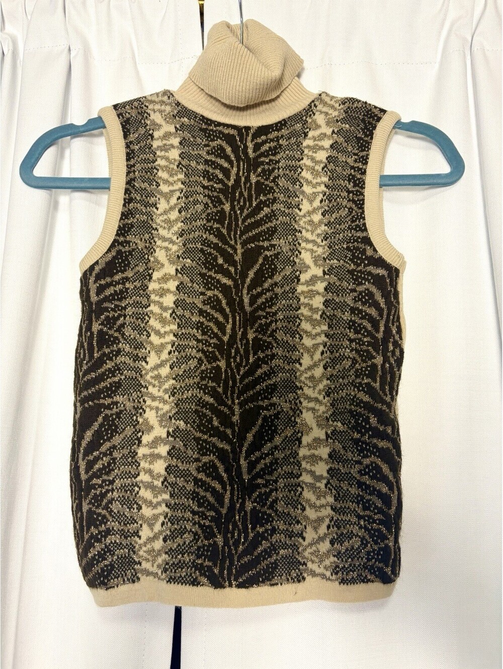 Vintage 90s Cache Made In France Leopard Print Turtleneck Sweater Knit Vest S